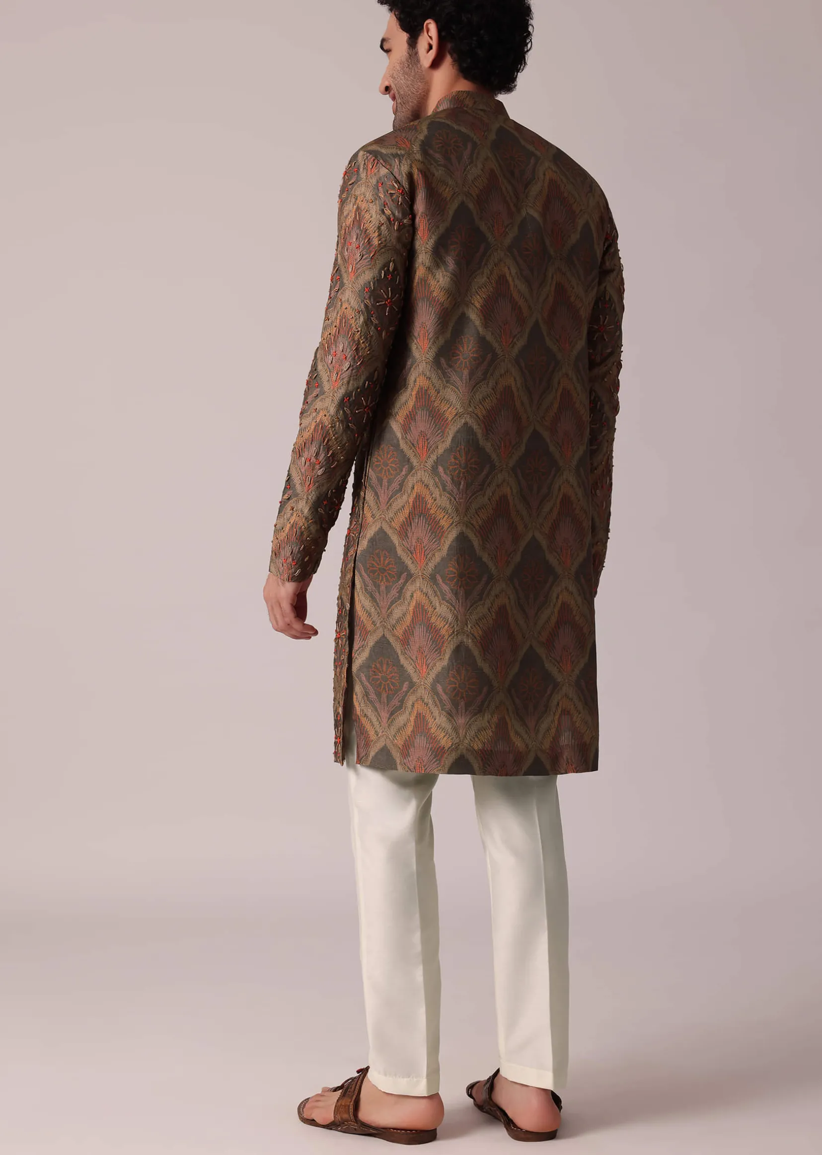 Dusky Brown Festive Silk Kurta Set For Men