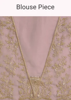 Dusky Lavender Organza Saree With Stones Cutdana Sequins Embroidery