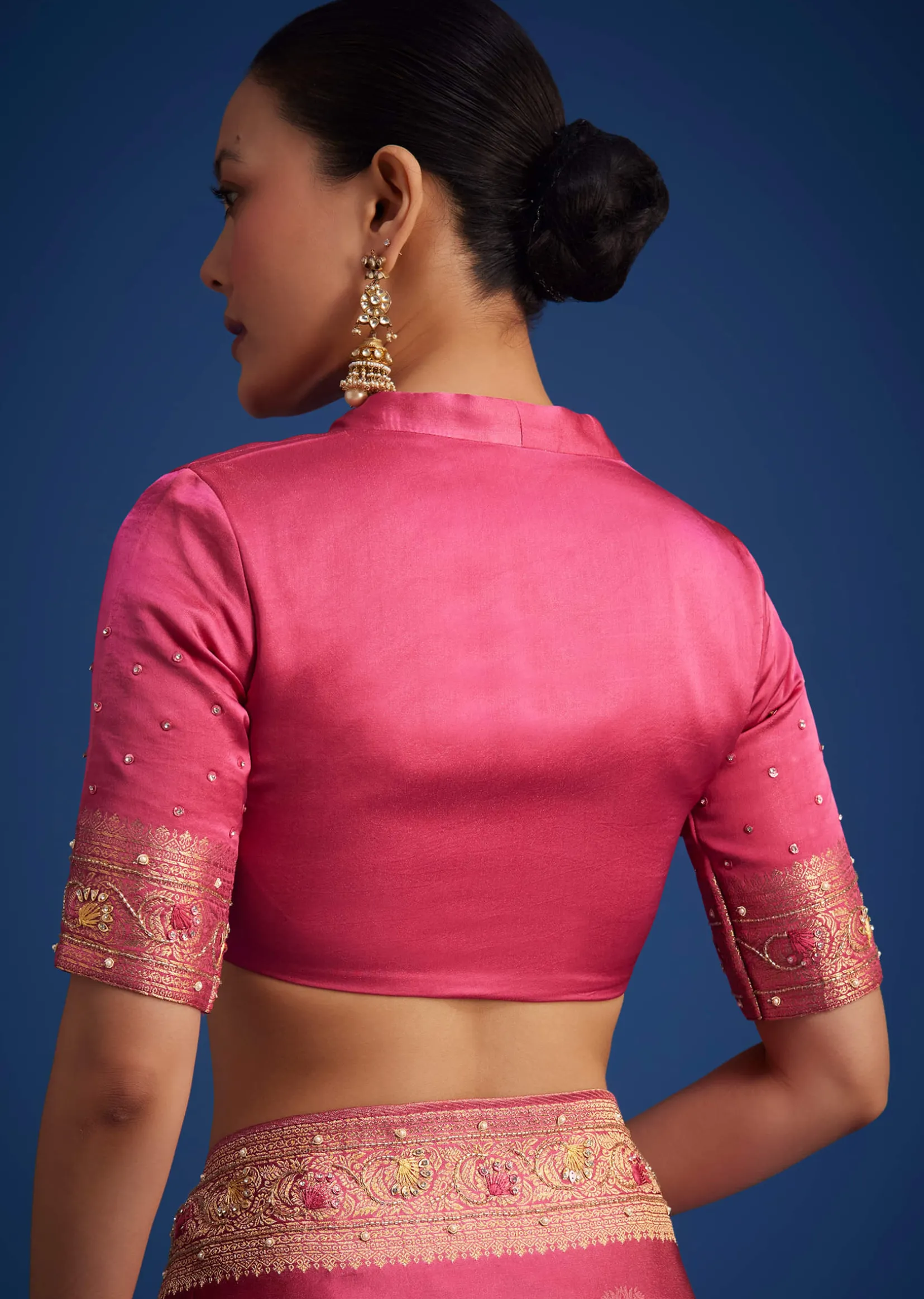 Dusky Orange Dola Silk Saree With Embroidered Border And Pallu