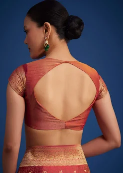 Dusky Orange Tissue Silk Saree With Zari Border And Butti Work