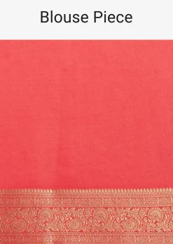 Dusky Orange Tissue Silk Saree With Zari Border And Butti Work