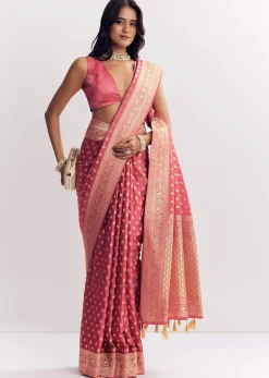 Dusky Pink Silk Saree With Butti And Woven Border