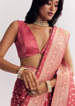 Dusky Pink Silk Saree With Butti And Woven Border