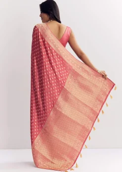 Dusky Pink Silk Saree With Butti And Woven Border