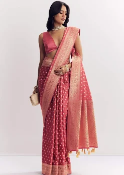 Dusky Pink Silk Saree With Butti And Woven Border
