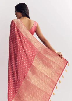 Dusky Pink Silk Saree With Butti And Woven Border