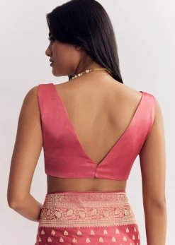 Dusky Pink Silk Saree With Butti And Woven Border