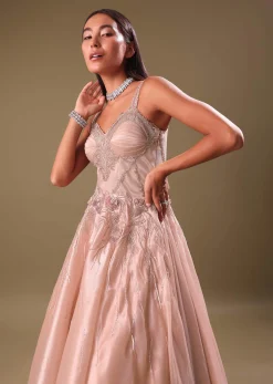 Dust Pink Hand Embroidered Organza Gown