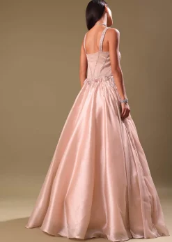 Dust Pink Hand Embroidered Organza Gown