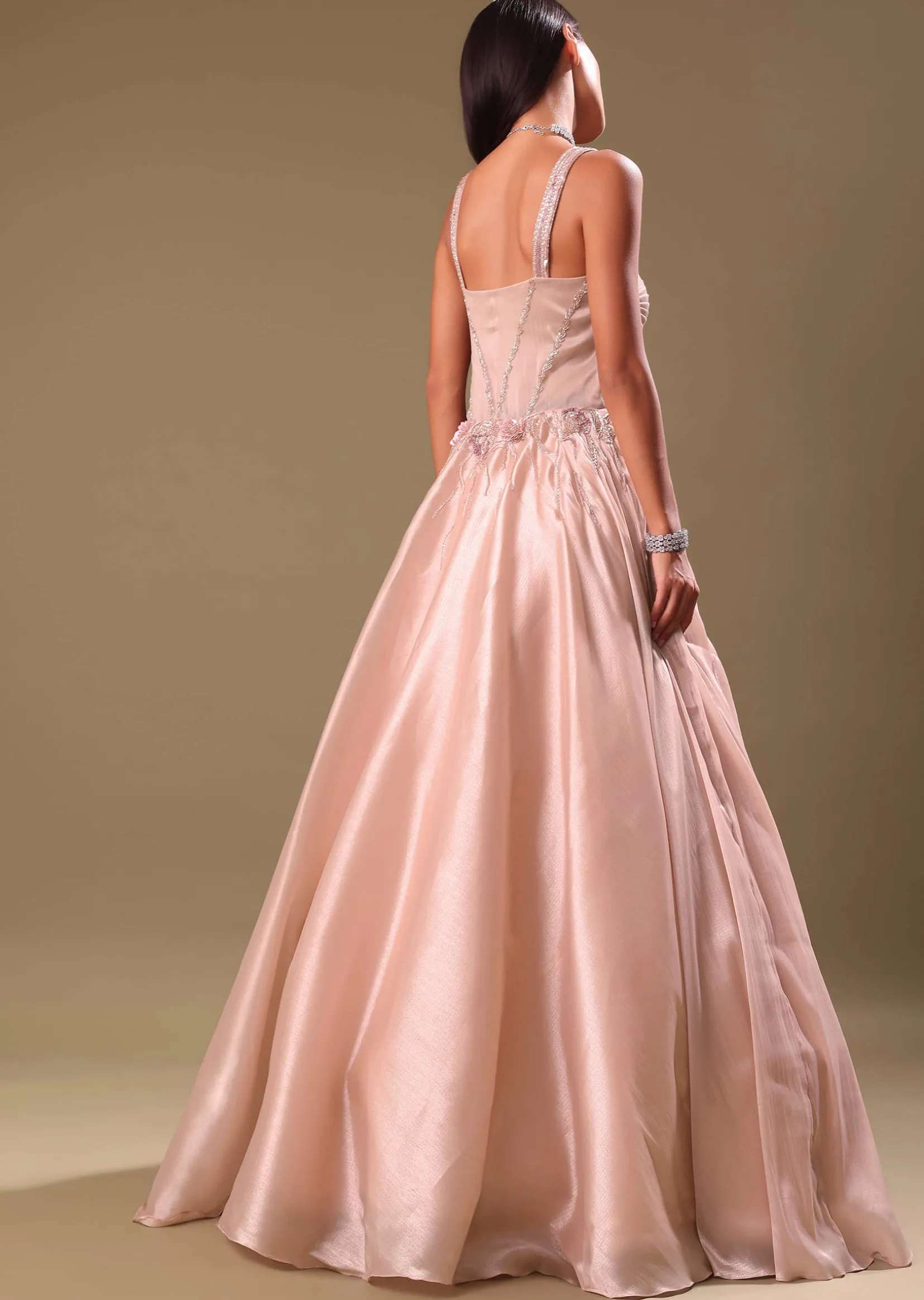 Dust Pink Hand Embroidered Organza Gown