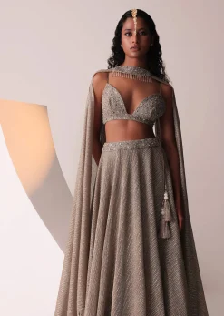 Dusty Copper Gold Embroidered Lehenga Set In Knit Strechable & Sequins Fabric