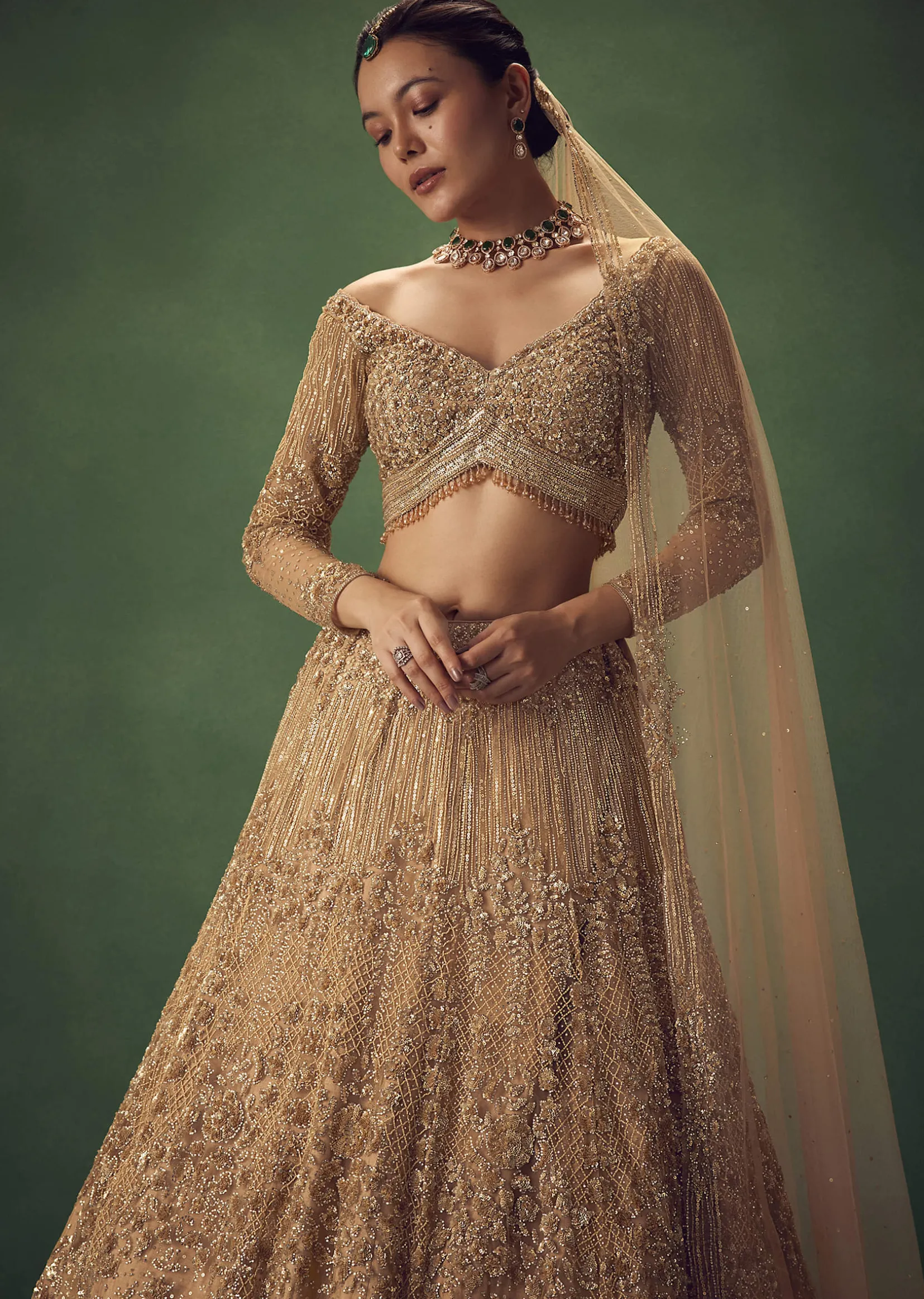 Dusty Gold Sequin Work Lehenga Set