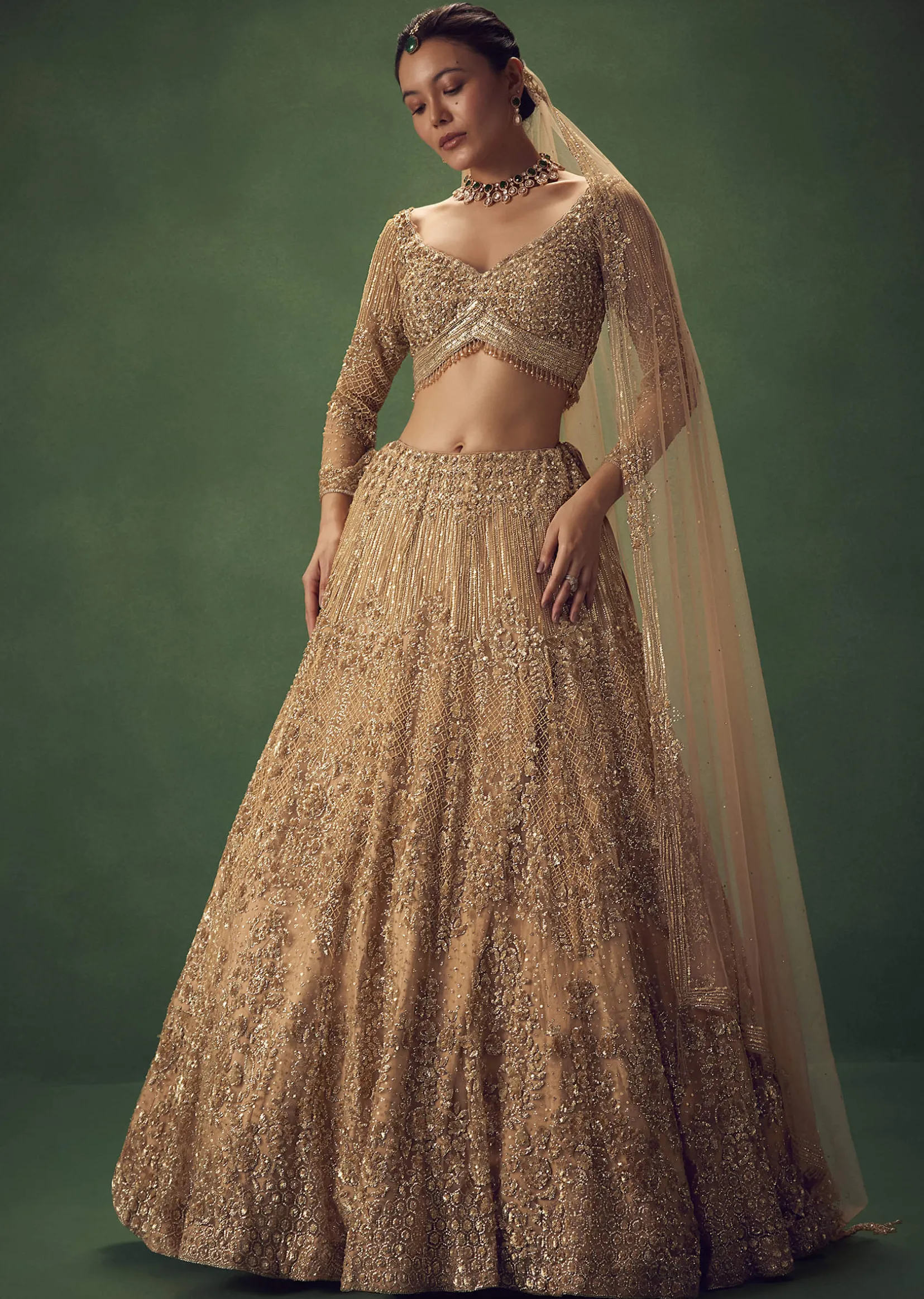 Dusty Gold Sequin Work Lehenga Set