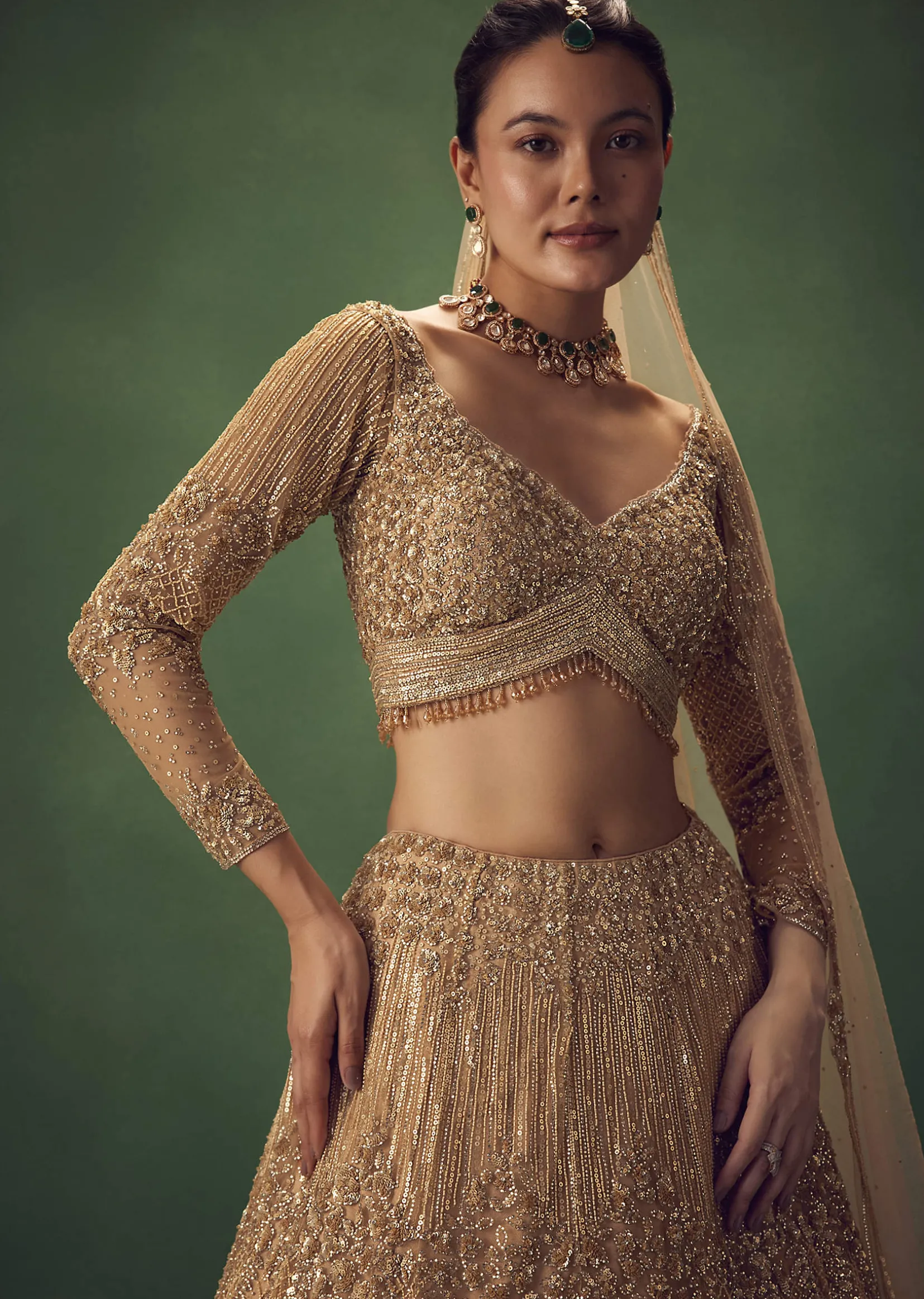 Dusty Gold Sequin Work Lehenga Set