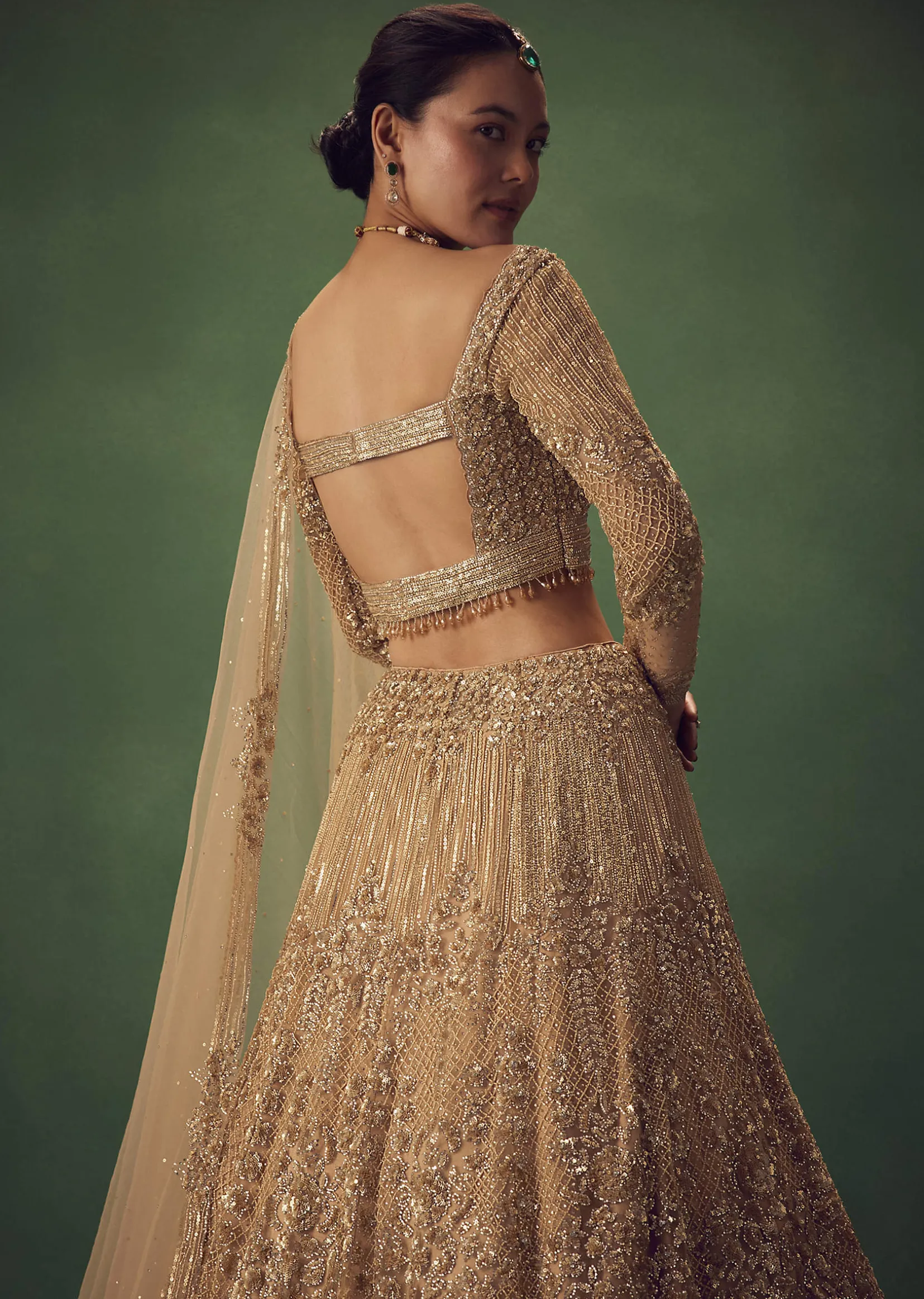 Dusty Gold Sequin Work Lehenga Set