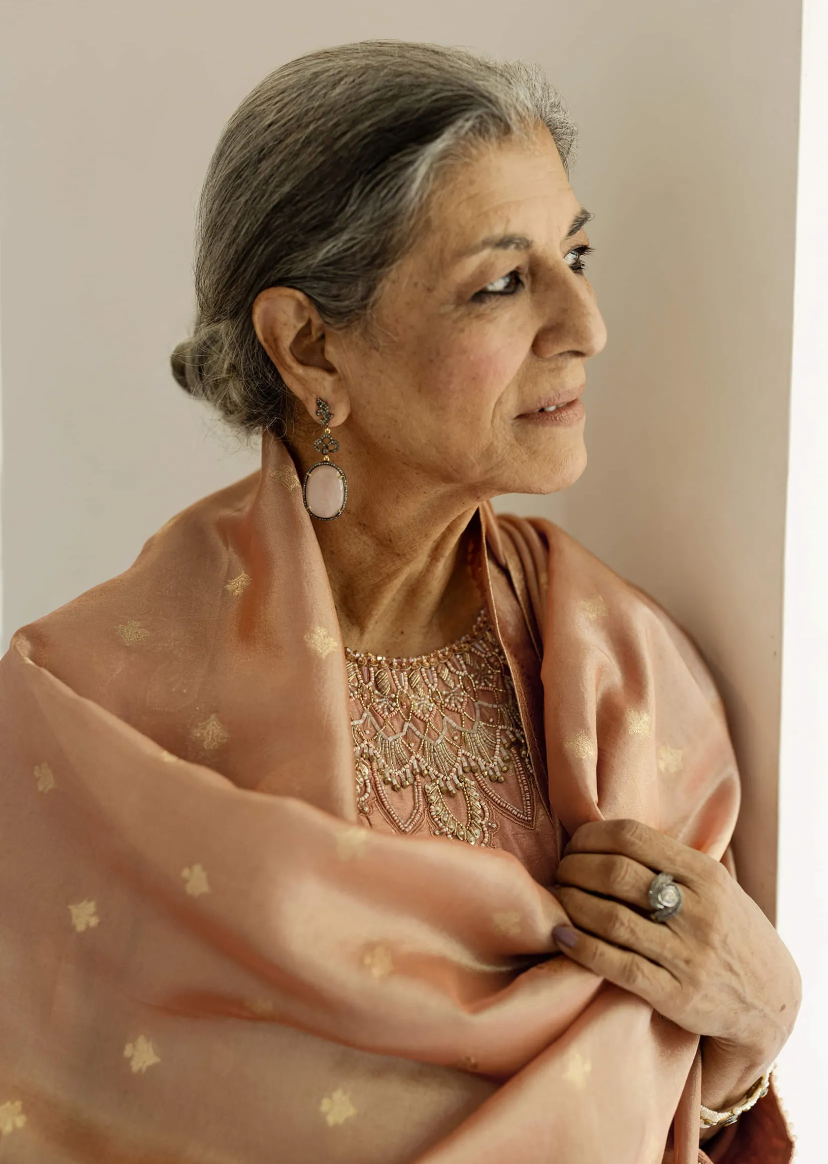 Dusty Peach Embroidered Anarkali Paired With Pant And Dupatta