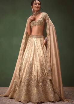 Dusty Pink Brocade Hand Embroidered Bridal Lehenga With Two Dupattas