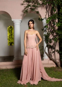 Dusty Pink Hand Embroidered Sharara Suit With Choker Dupatta