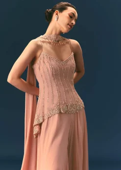 Dusty Pink Hand Embroidered Sharara Suit With Choker Dupatta
