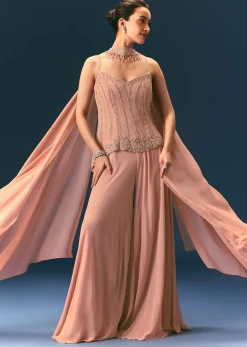 Dusty Pink Hand Embroidered Sharara Suit With Choker Dupatta