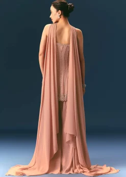 Dusty Pink Hand Embroidered Sharara Suit With Choker Dupatta