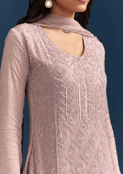 Dusty Pink Sharara Suit With Sequins Work And Dupatta