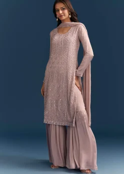 Dusty Pink Sharara Suit With Sequins Work And Dupatta