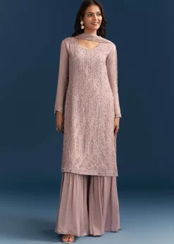 Dusty Pink Sharara Suit With Sequins Work And Dupatta