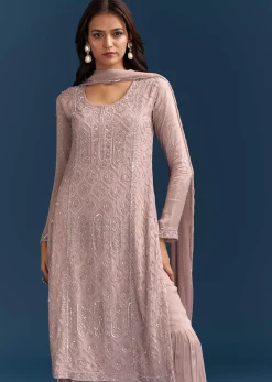 Dusty Pink Sharara Suit With Sequins Work And Dupatta