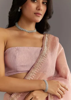 Dusty Rose Cutdana And Stone Embroidered Tissue Saree