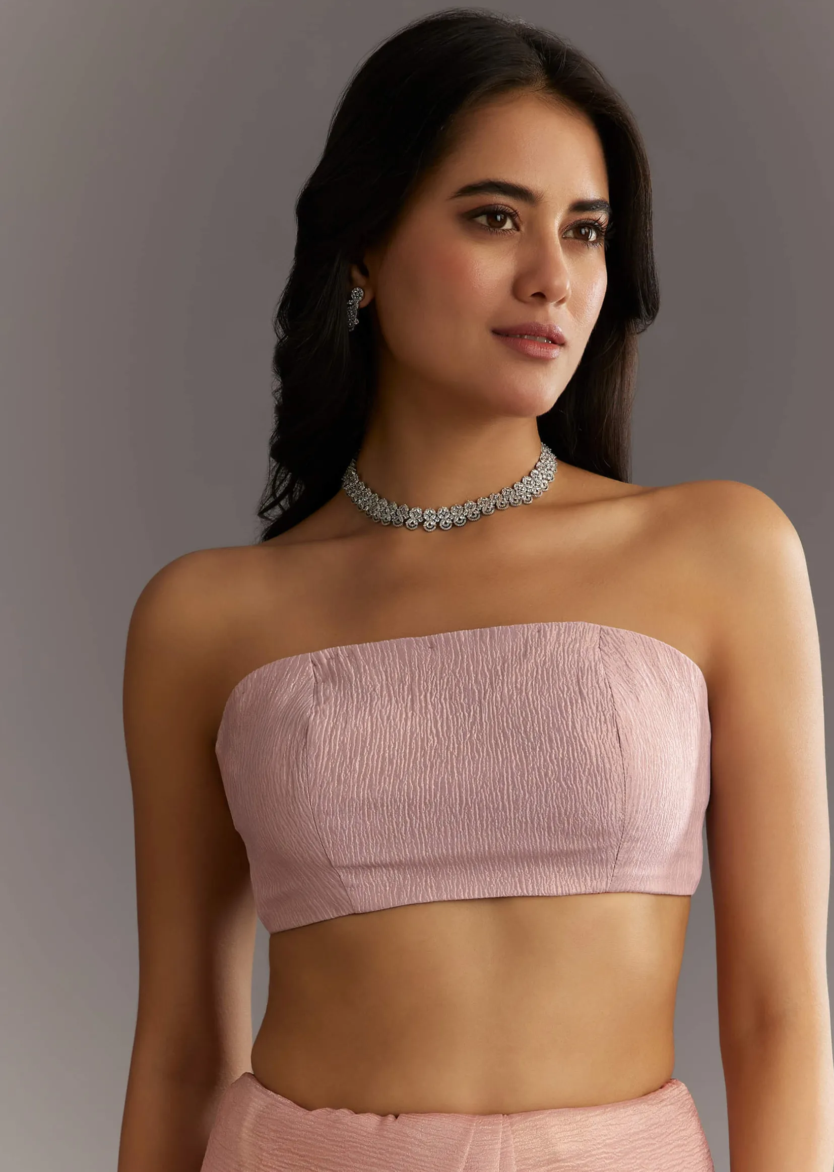 Dusty Rose Cutdana And Stone Embroidered Tissue Saree