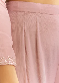 Dusty Rose Pink Chinon Kurta Set With Cutdana Embroidered Sharara