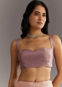 Dusty Rose Tissue Saree With Floral Embroidered Scallop Border