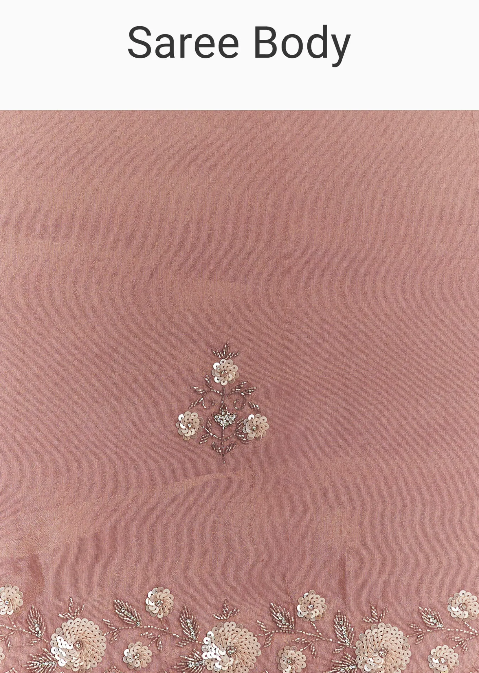 Dusty Rose Tissue Saree With Floral Embroidered Scallop Border