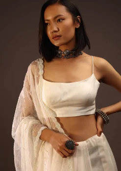 Egret White Spaghetti Strap Blouse In Straight Across Neckline