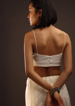 Egret White Spaghetti Strap Blouse In Straight Across Neckline