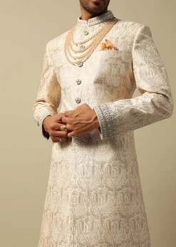 Elegant Beige Silk Sherwani Set