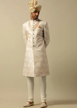 Elegant Beige Silk Sherwani Set