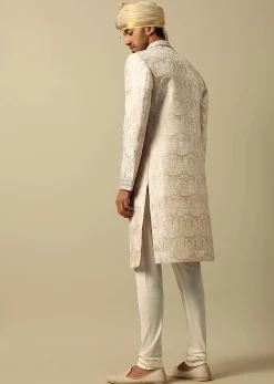 Elegant Beige Silk Sherwani Set