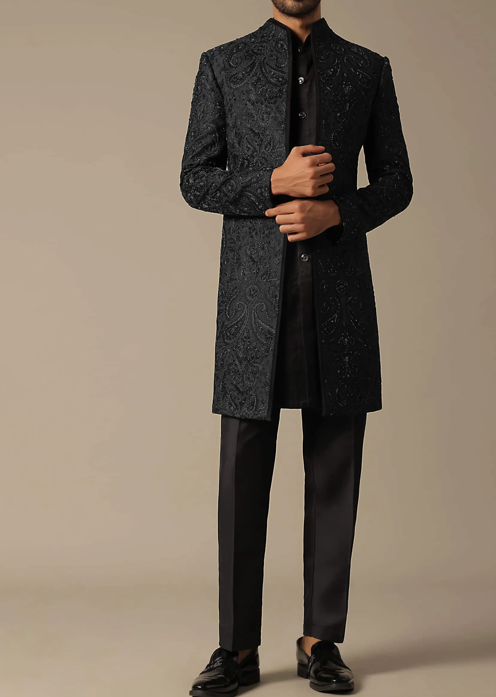 Elegant Black Mens Indowestern Ensemble
