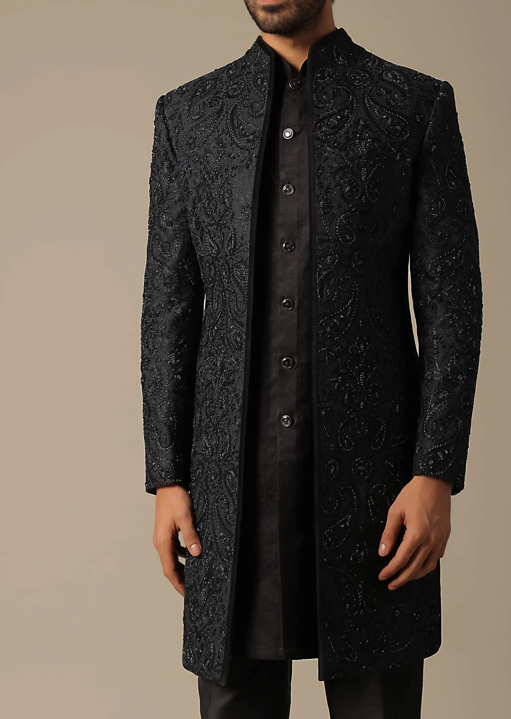 Elegant Black Mens Indowestern Ensemble