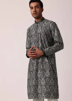 Elegant Black Silk Kurta Set For Men
