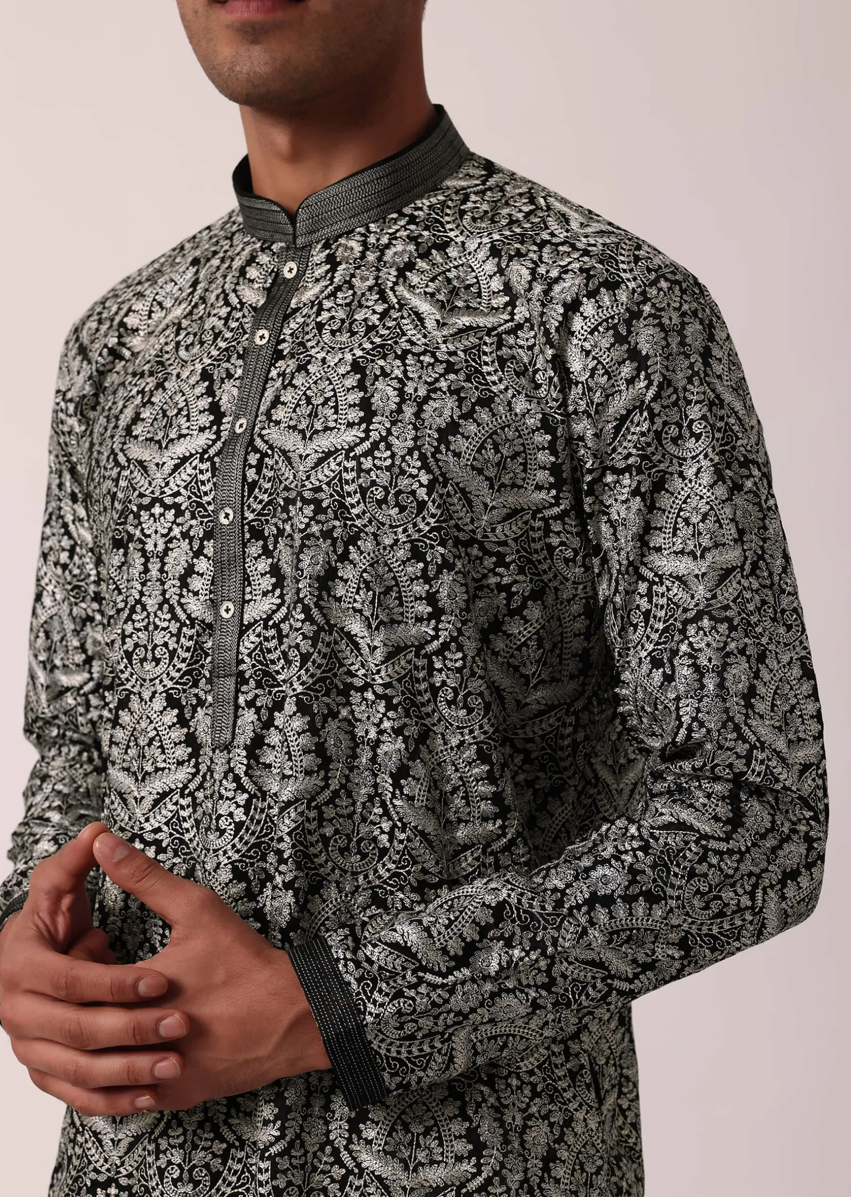 Elegant Black Silk Kurta Set For Men