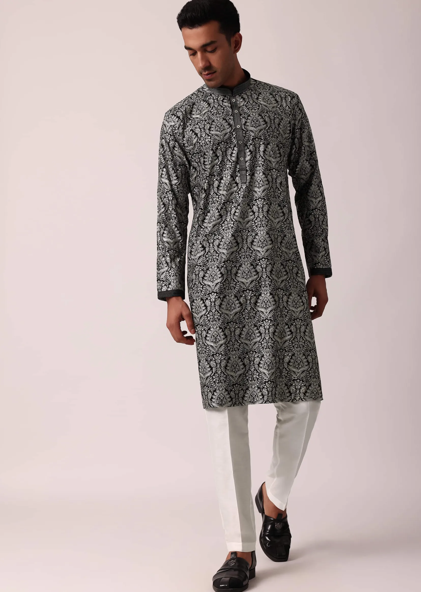 Elegant Black Silk Kurta Set For Men