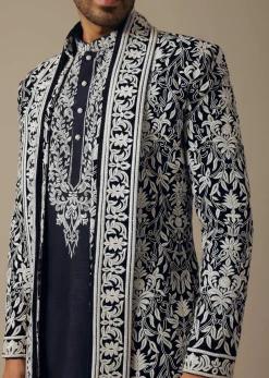 Elegant Blue Grooms Indowestern Ensemble