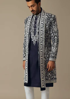 Elegant Blue Grooms Indowestern Ensemble