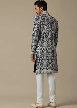 Elegant Blue Grooms Indowestern Ensemble