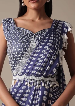 Elegant Blue Readymade Saree With Stitched Blouse