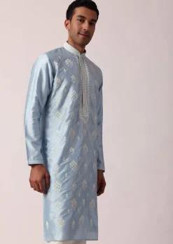 Elegant Blue Silk Kurta Set For Men