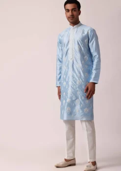 Elegant Blue Silk Kurta Set For Men